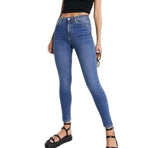 Topshop Stretch Moto Jamie Medium Blue High Rise Skinny Jeans W 25 L 30